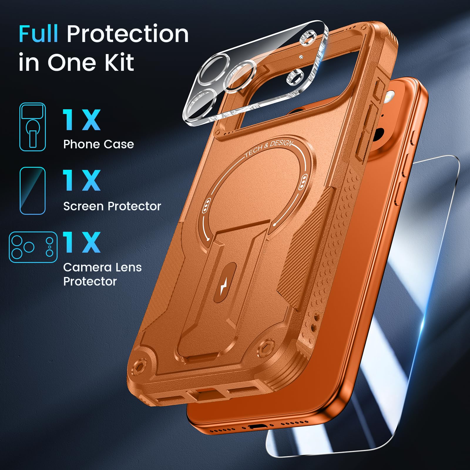 1 For Iphone 17 Pro Case [ Magsafe] [Invisible Kickstand] [Hd Screen Protector]