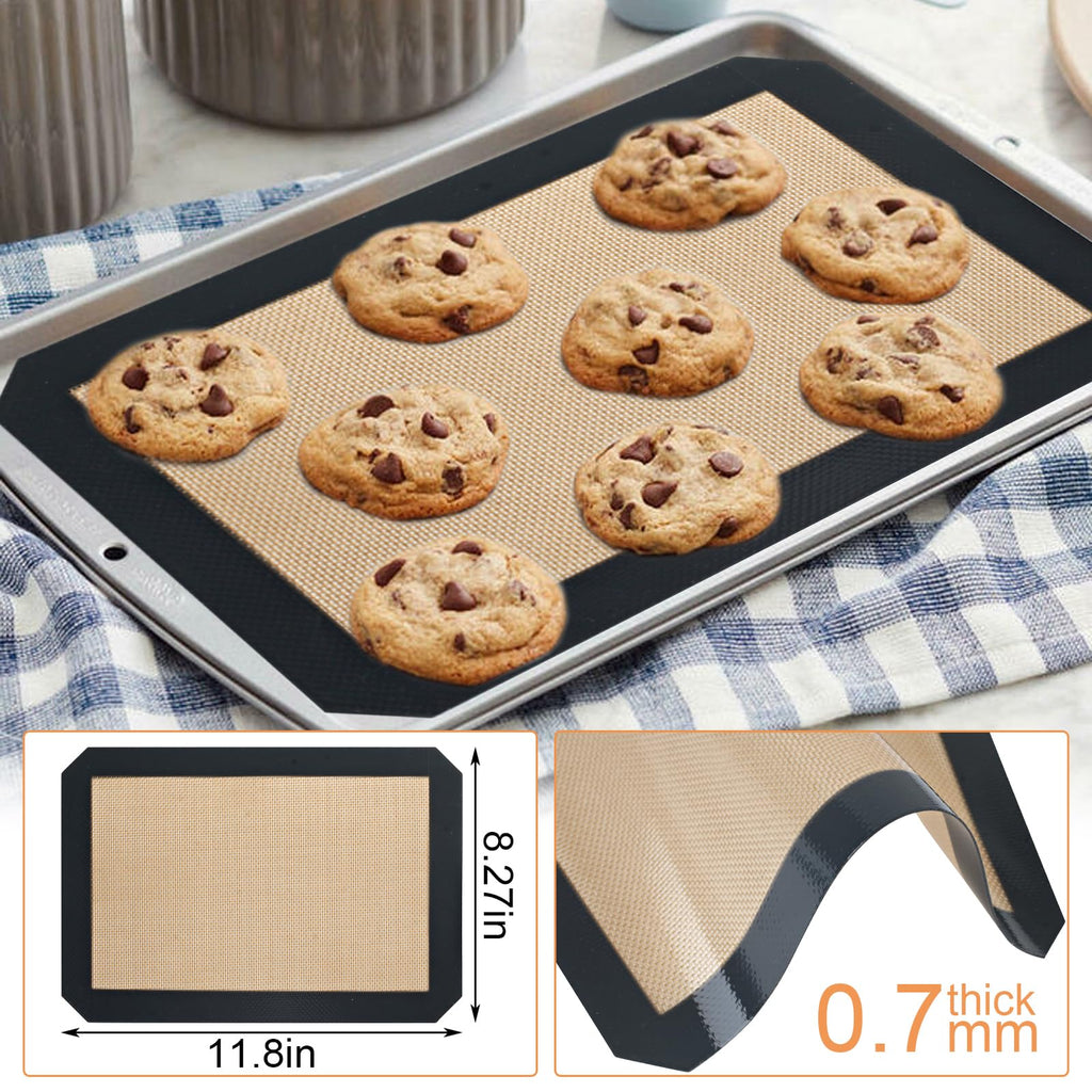 Baking Mat 2 Pack — 11.8"x8.3" Reusable Non-Stick Food-Safe Oven Sheet for Cooki