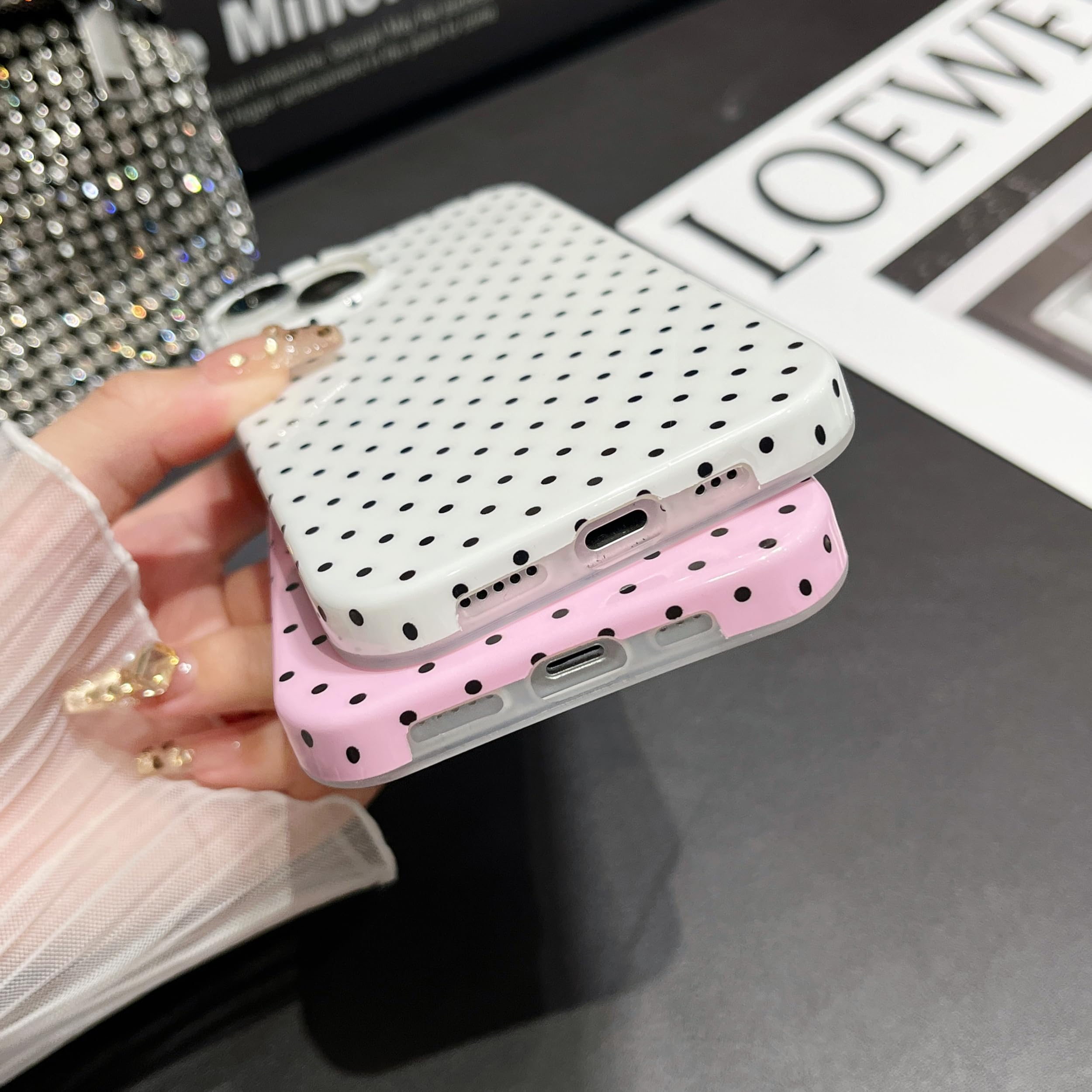 iPhone 16 Case Polka Dot Phone Cases Aesthetic Design Trendy Simple Case Sli