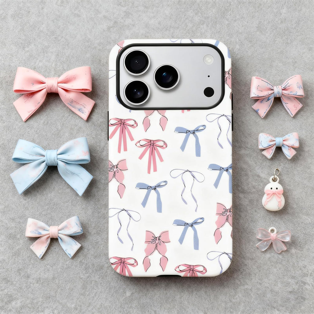 iPhone 16 Case, Cute Bow Ribbon Phone Case for Women Girl, Aesthetic Shockpr