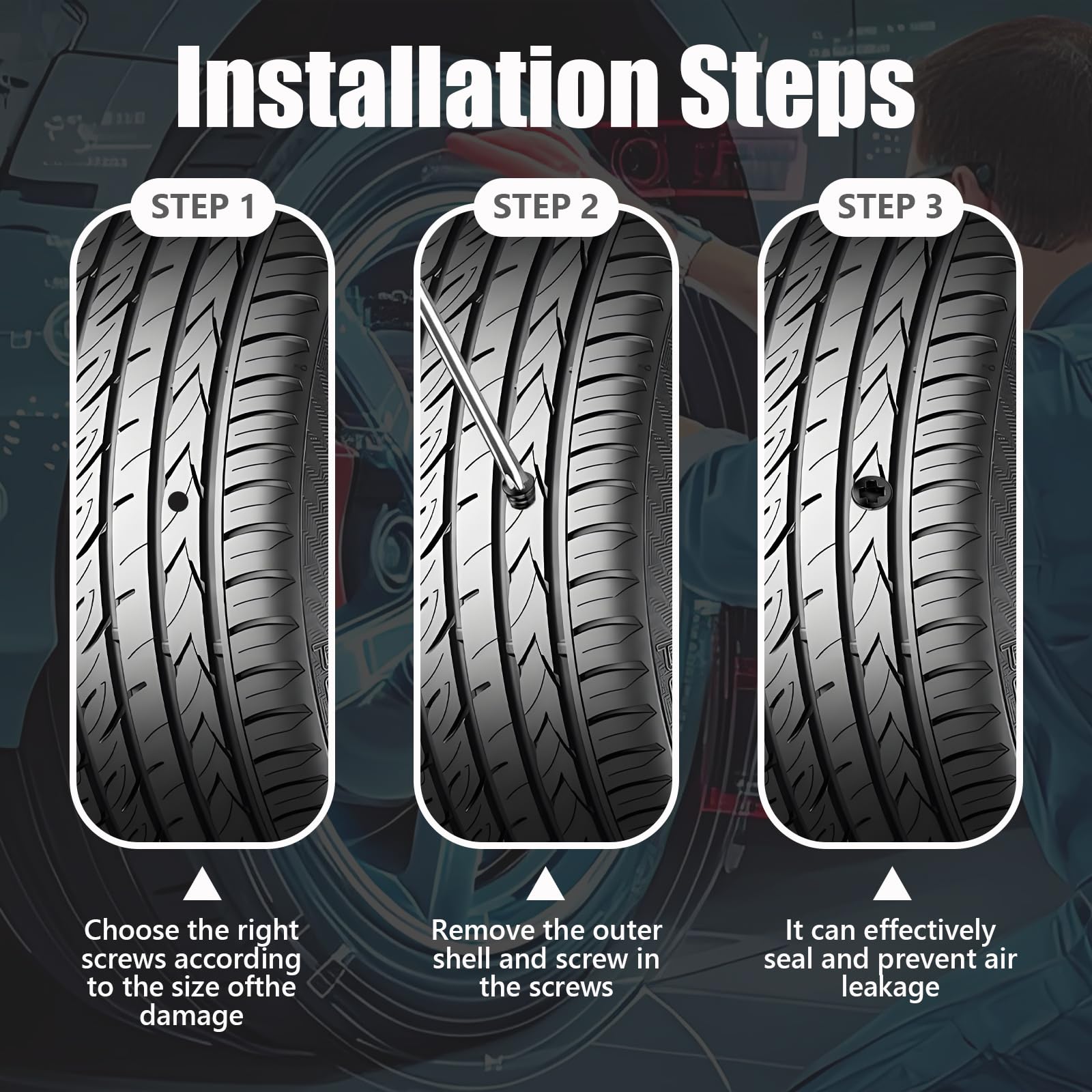 Tire Repair Rubber Nail Kit, Tire Repair Screws, Fast Self-Service Tool for Car,