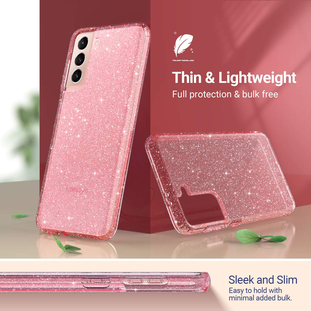Galaxy S21 Case, Clear Glitter Case Sparkly Soft TPU Bumper Bling Cover for Wome