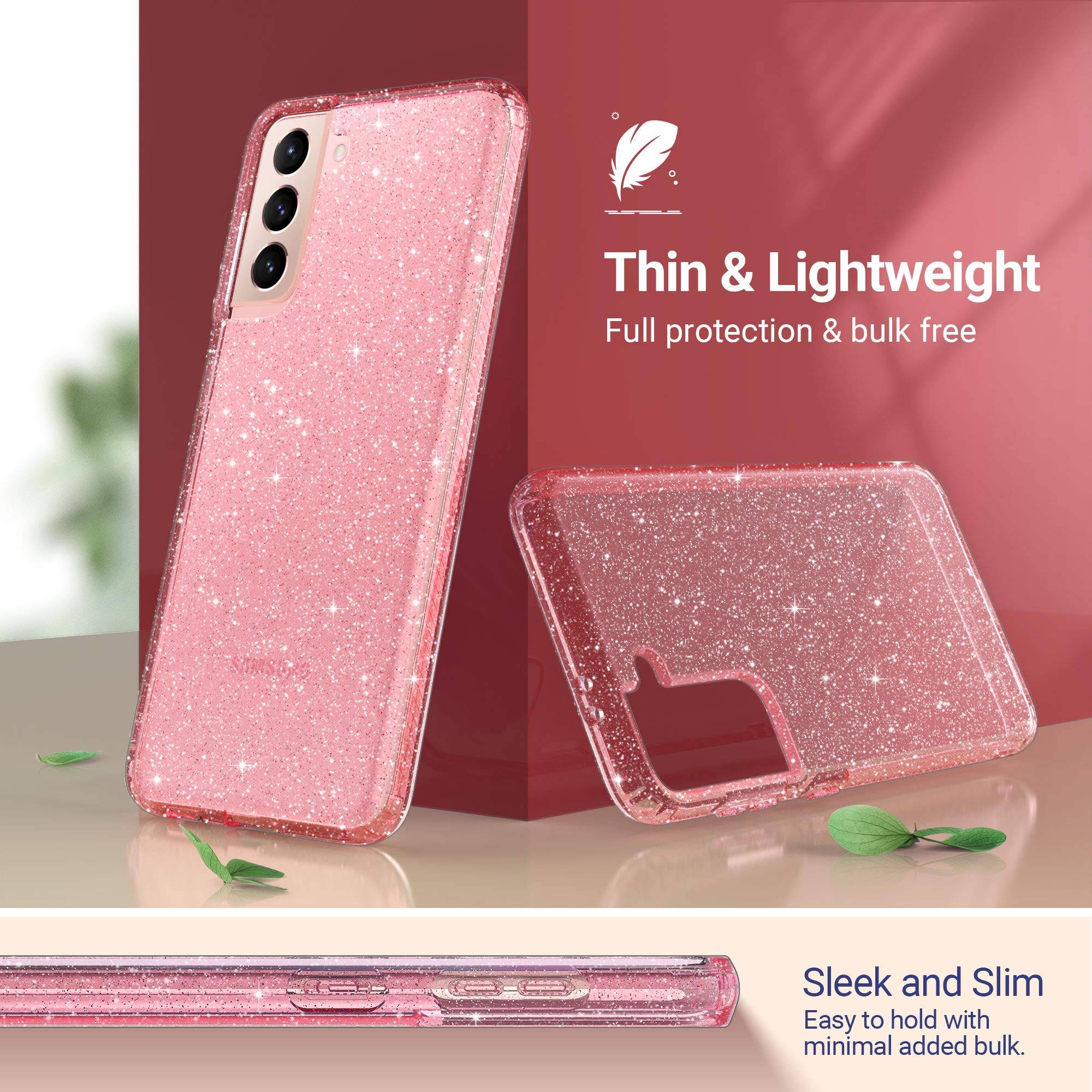Galaxy S21 Case, Clear Glitter Case Sparkly Soft TPU Bumper Bling Cover for Wome