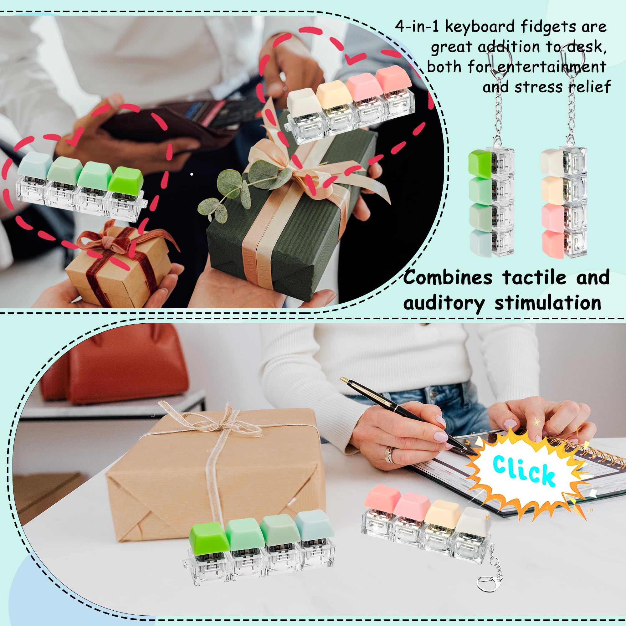 Keyboard Fidget Toy, Keyboard Fidget Keychain 4-in-1 Keyboard Decompression