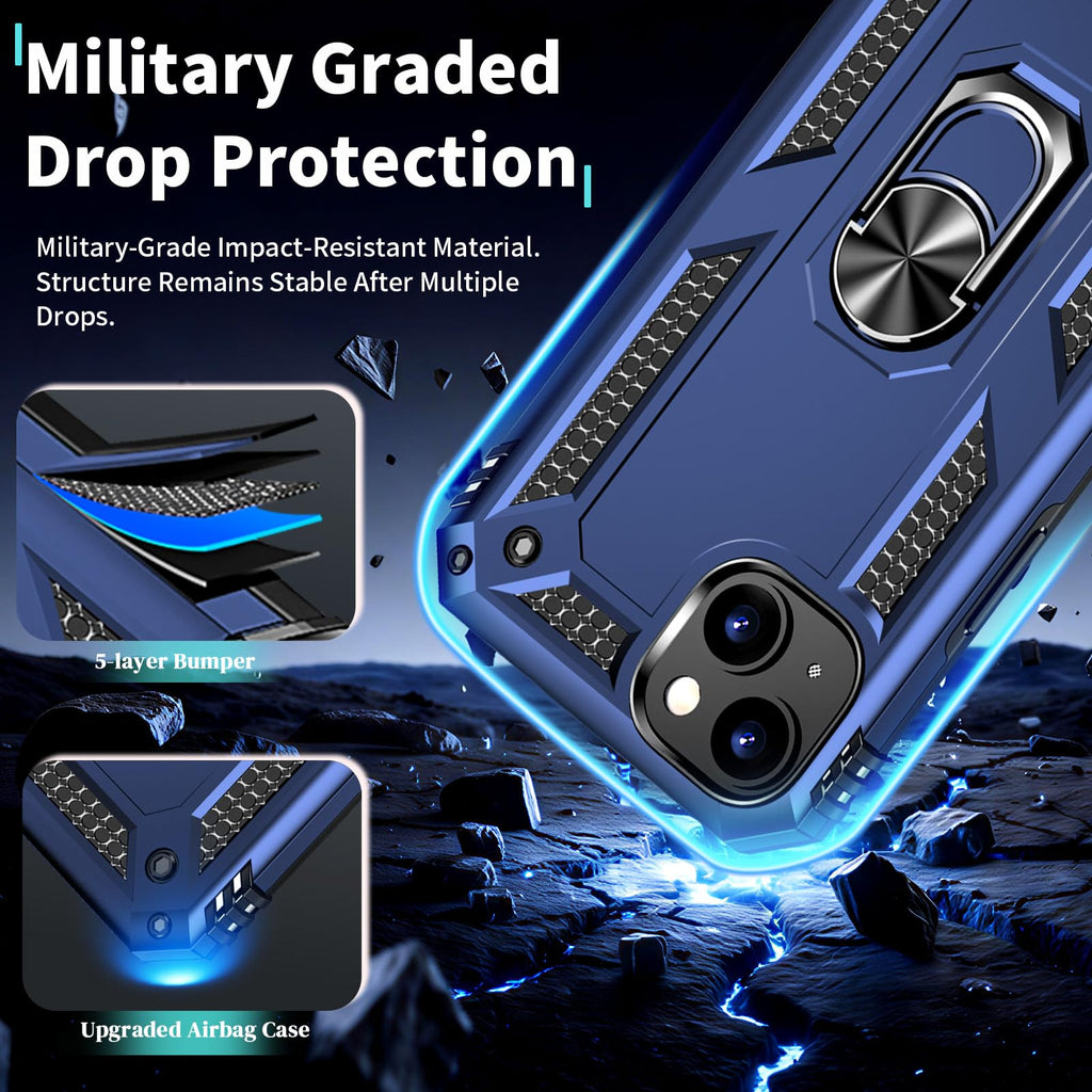 iPhone 15 Case with Screen Protector: 360°Grade Rotatable Kickstand (Non-Sli