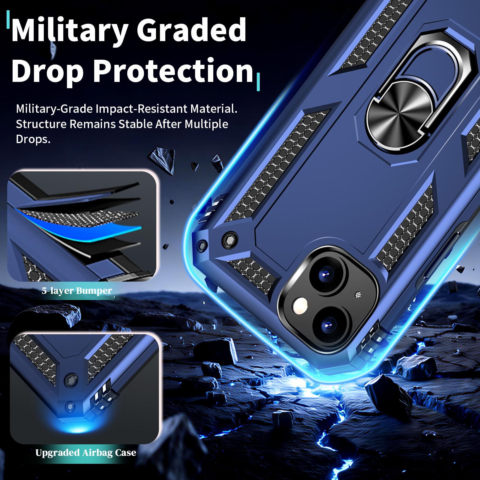 iPhone 15 Case with Screen Protector: 360°Grade Rotatable Kickstand (Non-Sli