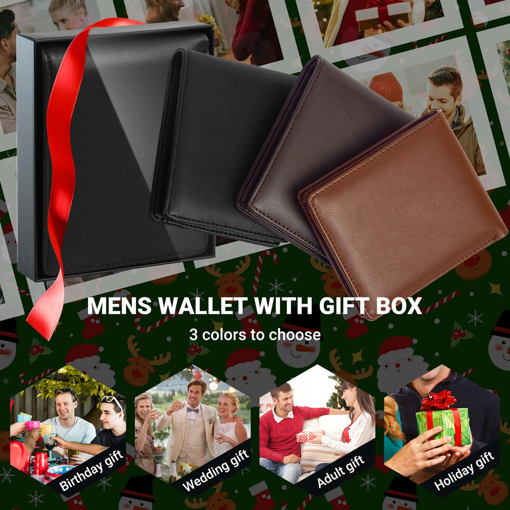 Wallet For Men RFID Blocking Black Wallets Bifold Faux Leather Card Holder Front
