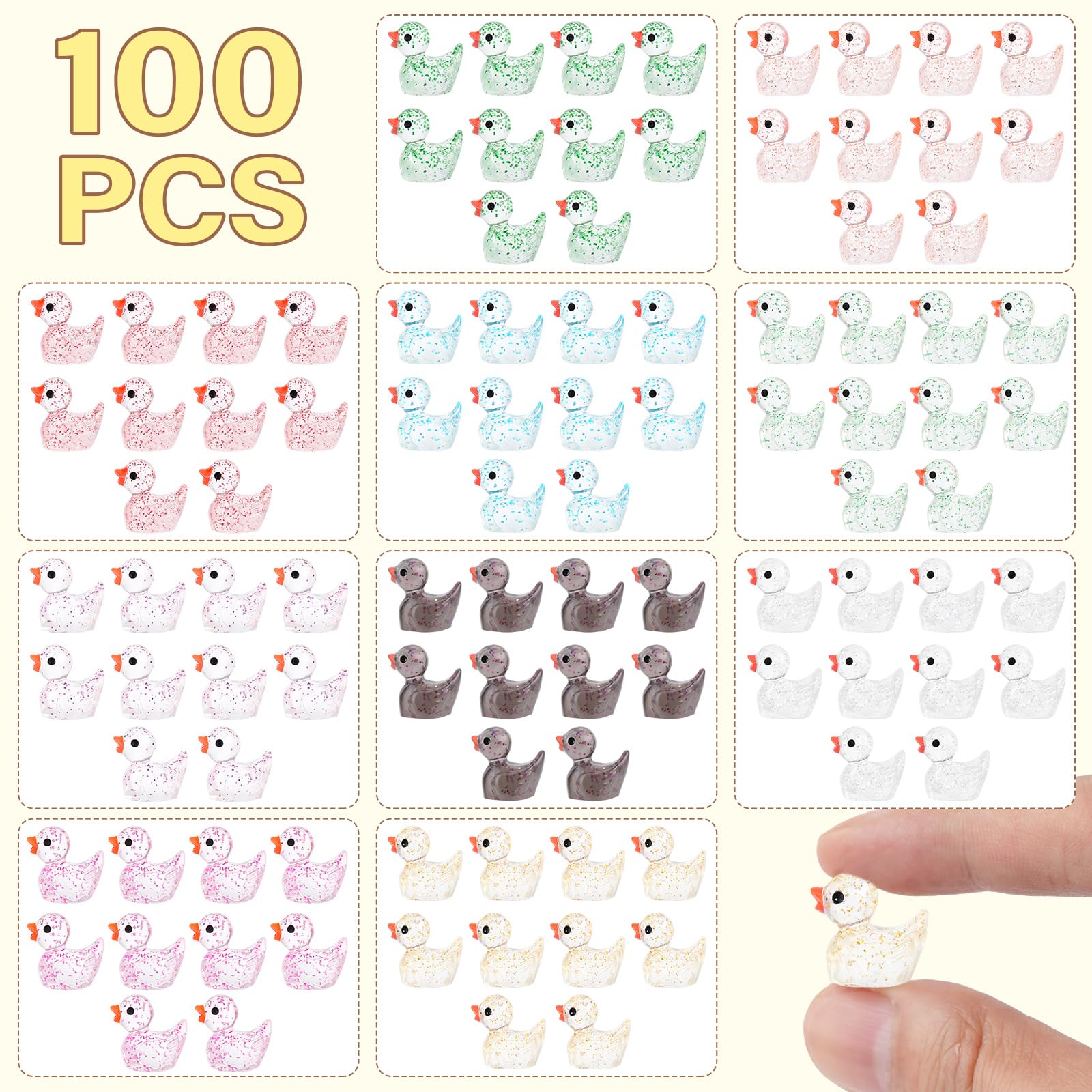 Mini Resin Ducks, Colorful Tiny Ducks Figurines Bulk for Miniature Dollh