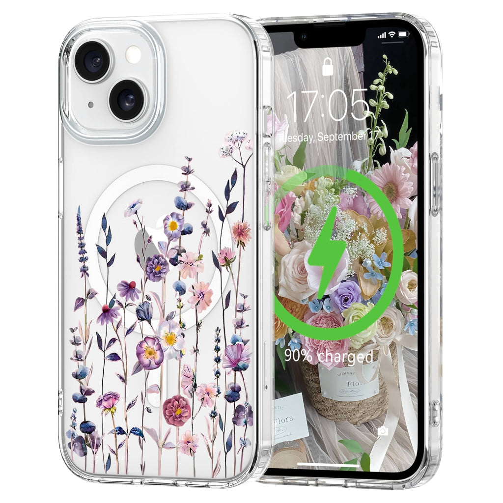iPhone 14 Case for iPhone 13 Case [Compatible with Magsafe], Cute Flower Gir