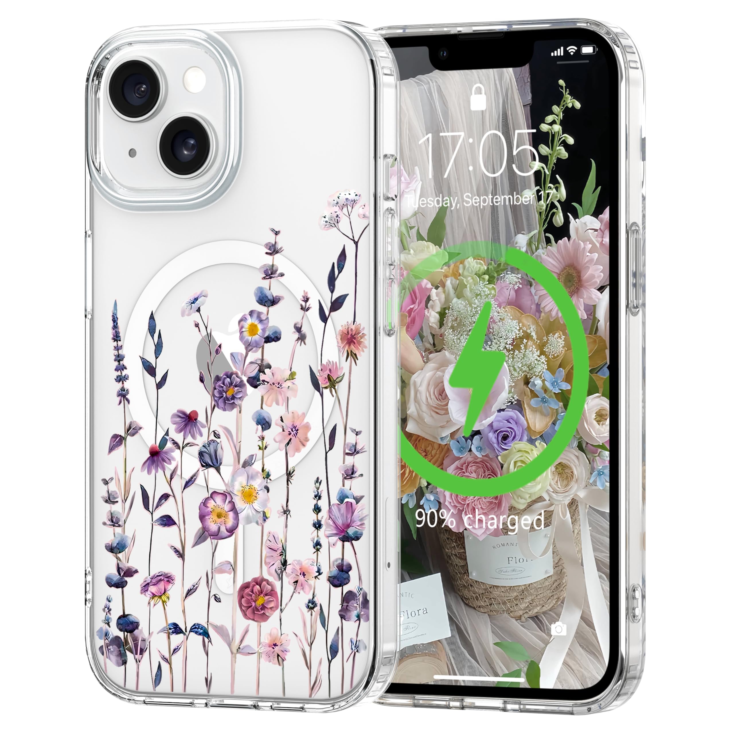 iPhone 14 Case for iPhone 13 Case [Compatible with Magsafe], Cute Flower Gir