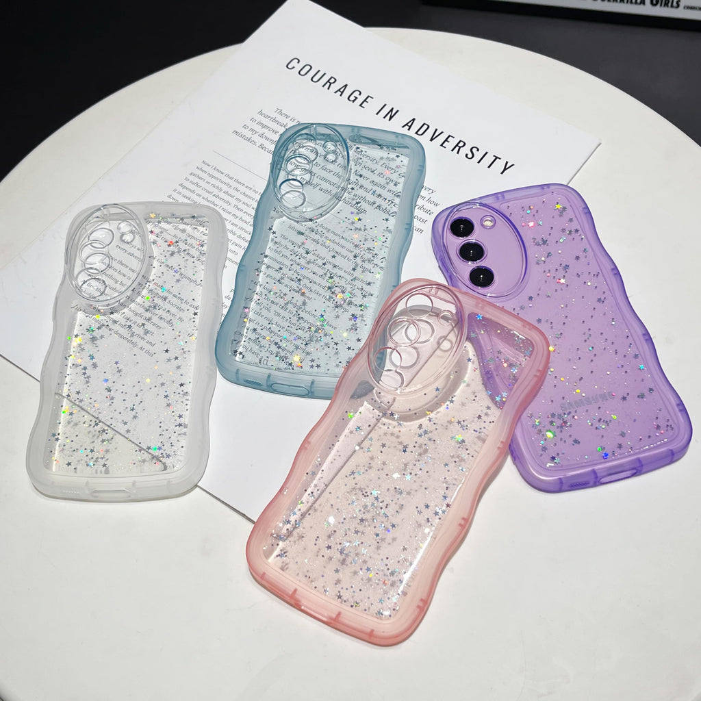 for Samsung Galaxy S23 5G Case 6.1",Cute Curly Wave Case with Star Glitter,Clear