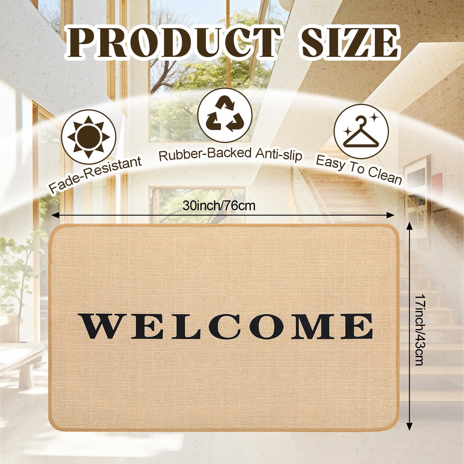 Woven Jute Braided Rug 30"x17" Welcome Front Door Mat with Non-Slip Backing for