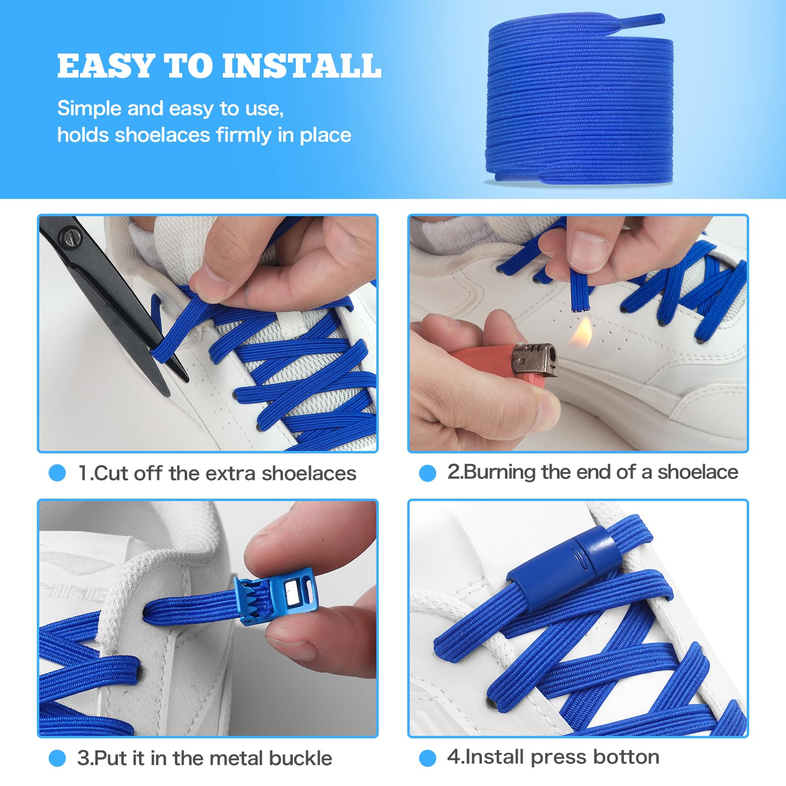 Flat Elastic No Tie Shoe Laces for Sneakers, Stretch Tieless Shoelaces for Kids
