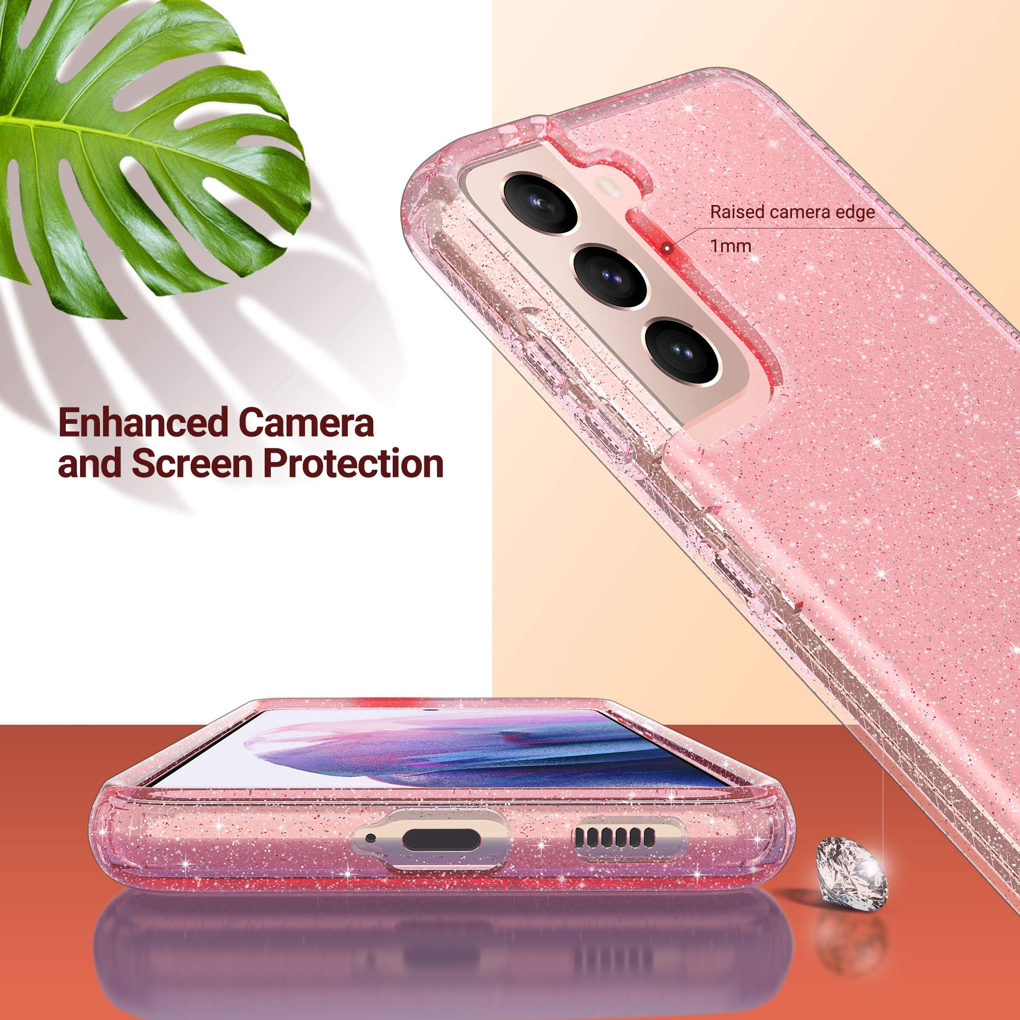 Galaxy S21 Case, Clear Glitter Case Sparkly Soft TPU Bumper Bling Cover for Wome