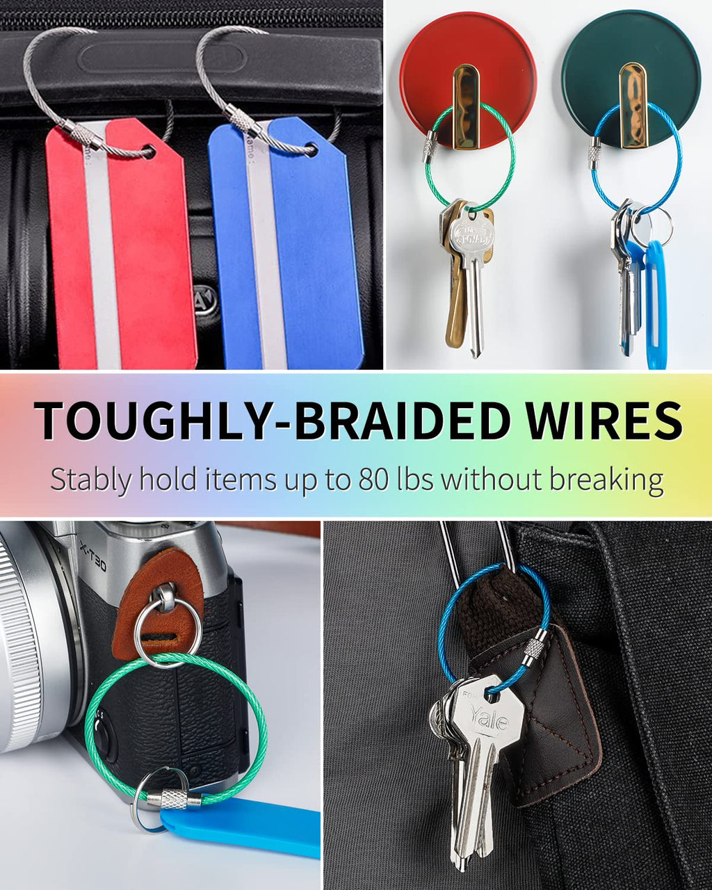 Inch Wire Keychain Cable in 6 Assorted Colors Large Stainless Steel Key Ring L
