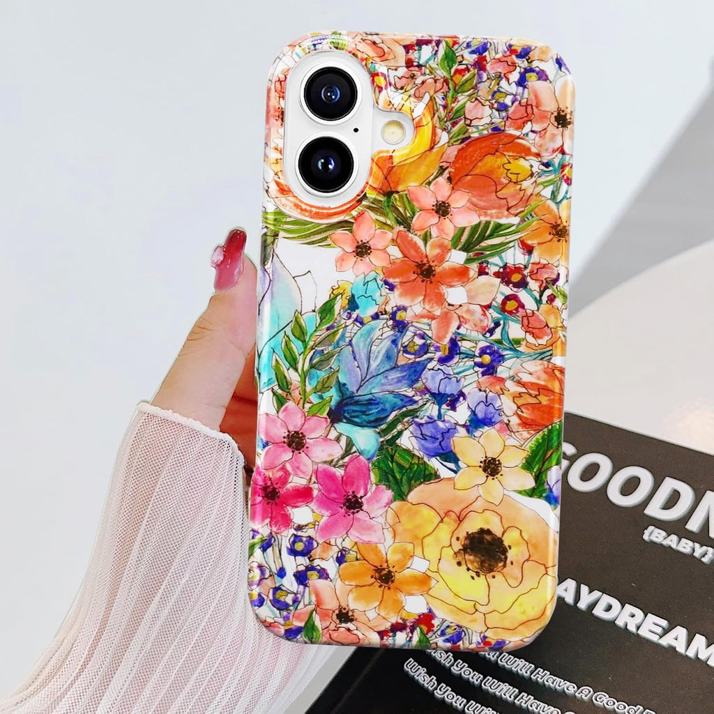 for iPhone 16 Case for Women, Cute Floral Print Girly Design Kawaii C