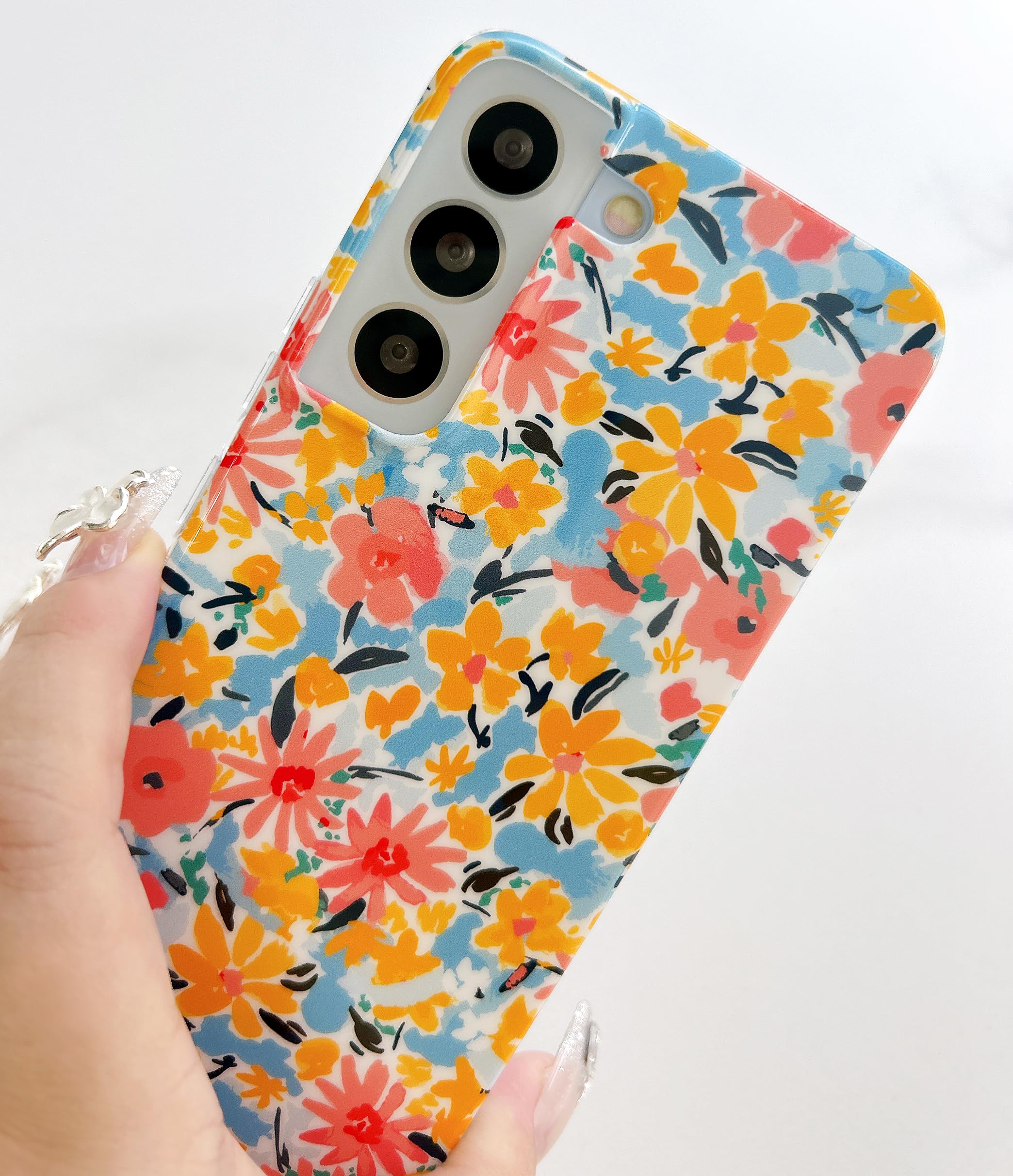 for Galaxy S21 Case(6.2-inches) - Cute Garden Flower Shiny Design for Women,Soft