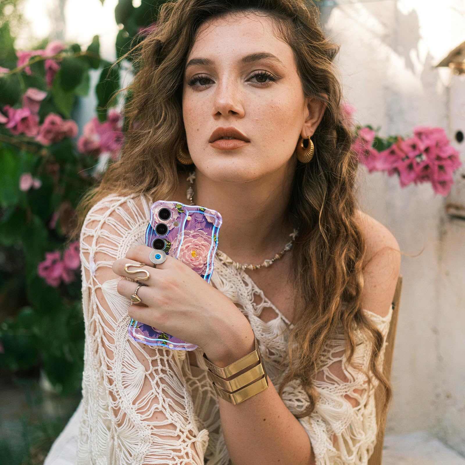 Case for Samsung Galaxy S25, Colorful Retro Oil Painting Flower Cute Floral Aest