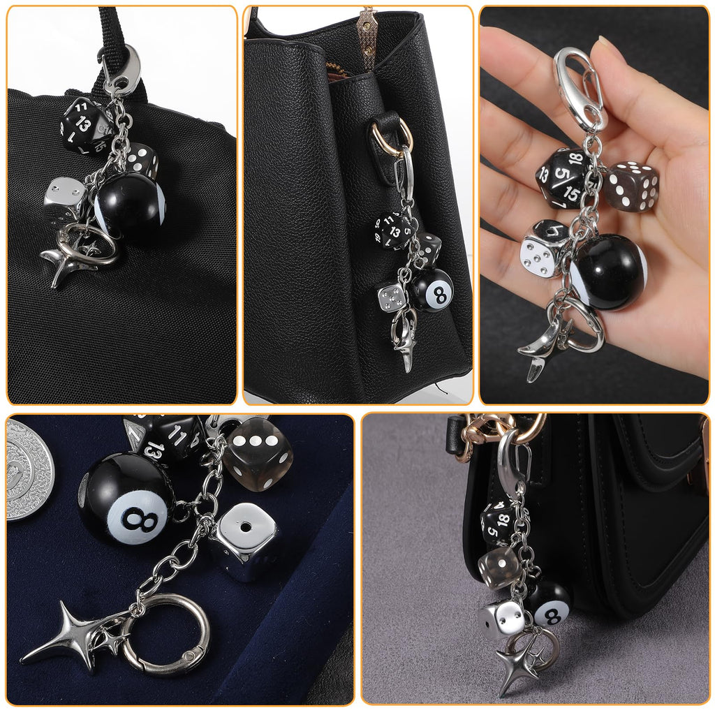 8 Ball Dice Charm Keychain Billiard Ball Star Bags Charms Y2K Aesthetic Keychain