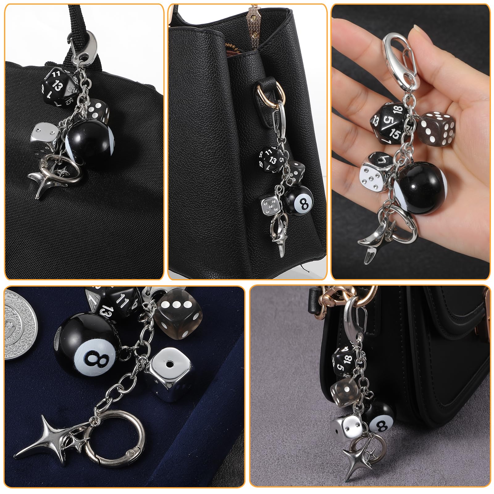 8 Ball Dice Charm Keychain Billiard Ball Star Bags Charms Y2K Aesthetic Keychain