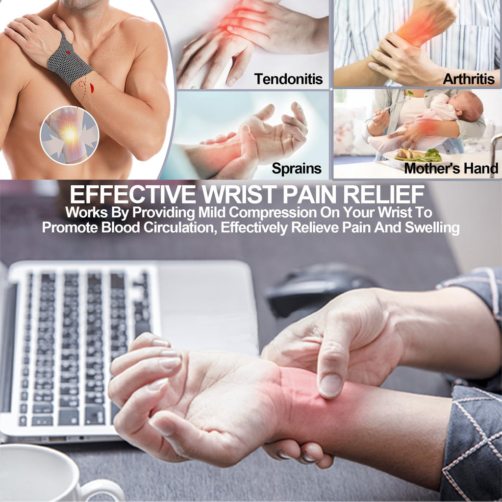2 Pack Ultra Thin Wrist Brace - Wrist Compression Band for Carpal Tunnel, Pain R