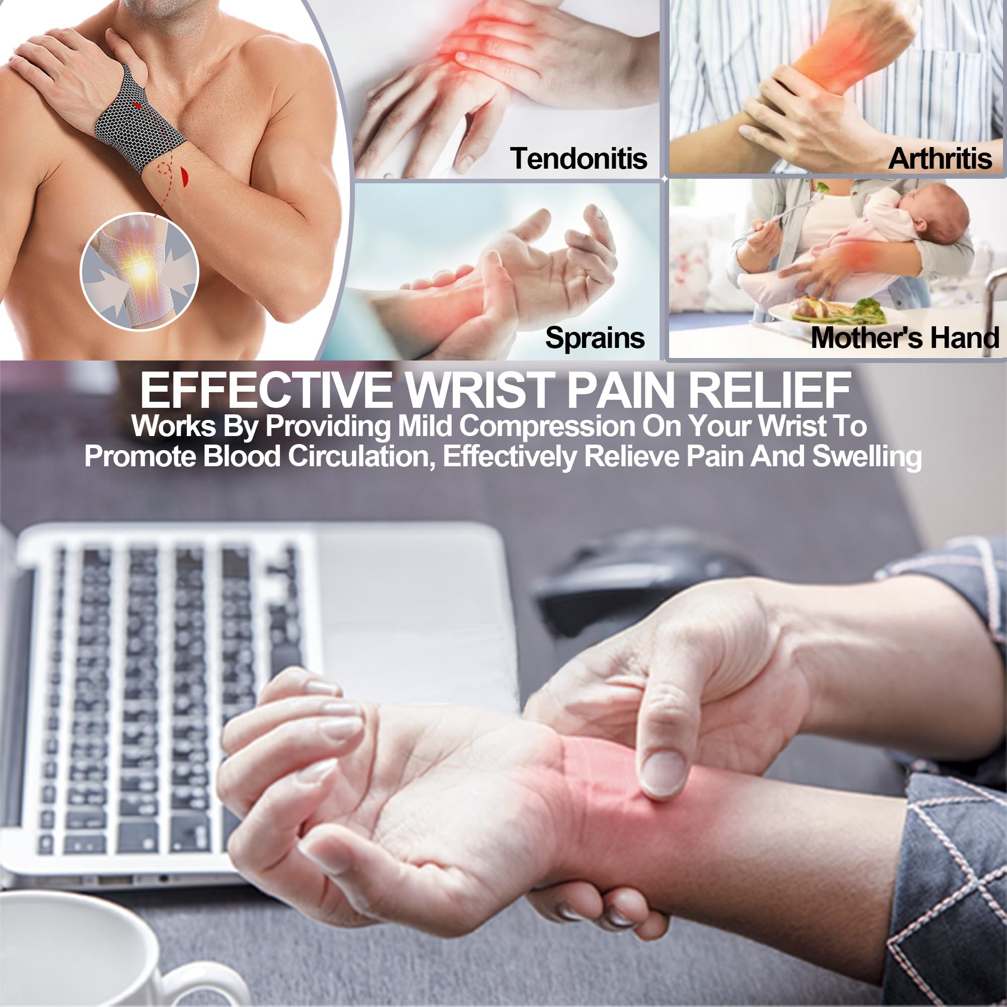 2 Pack Ultra Thin Wrist Brace - Wrist Compression Band for Carpal Tunnel, Pain R