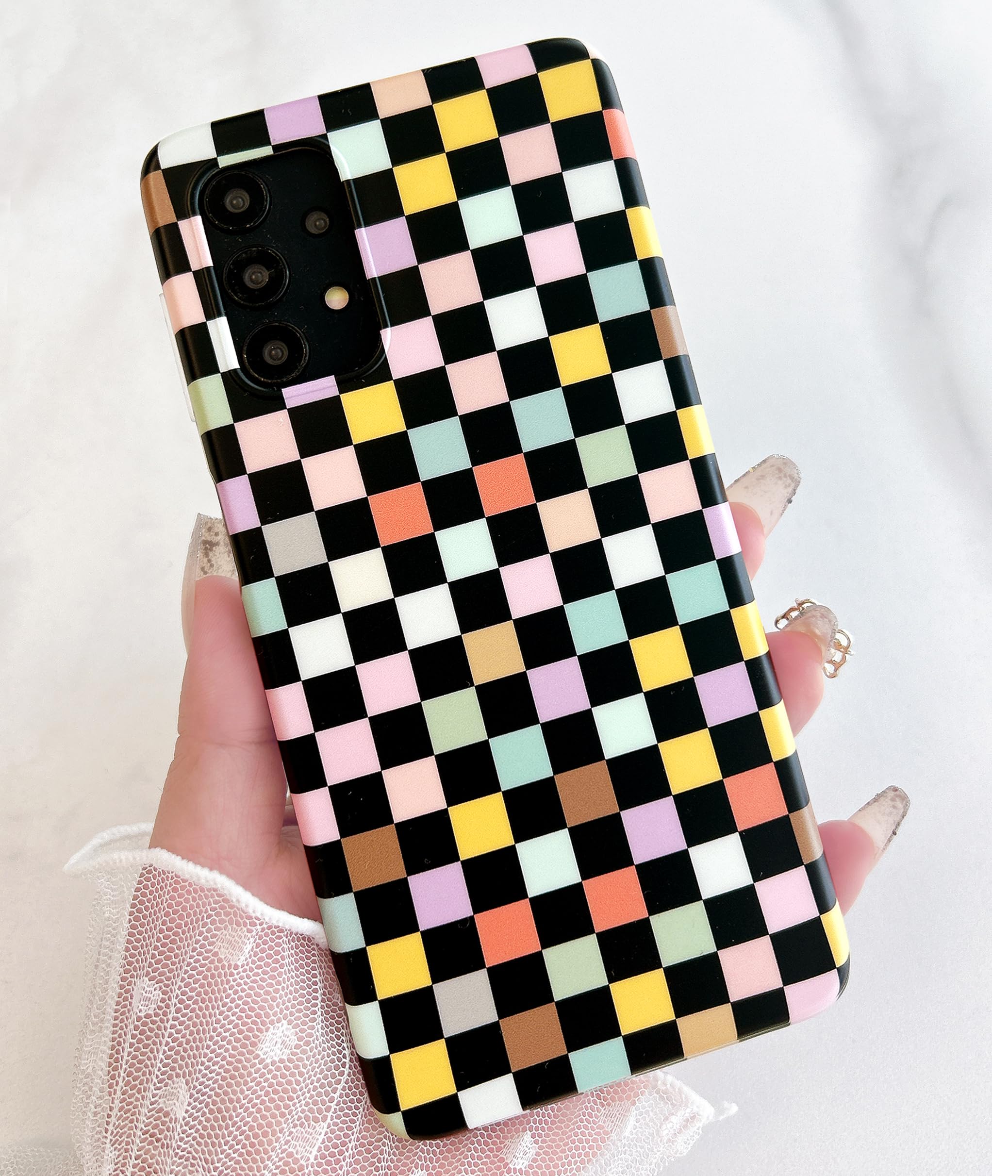 for Galaxy A32 5G Case(Not fit A32 4G), Vintage Checkerboard Design for Women Me