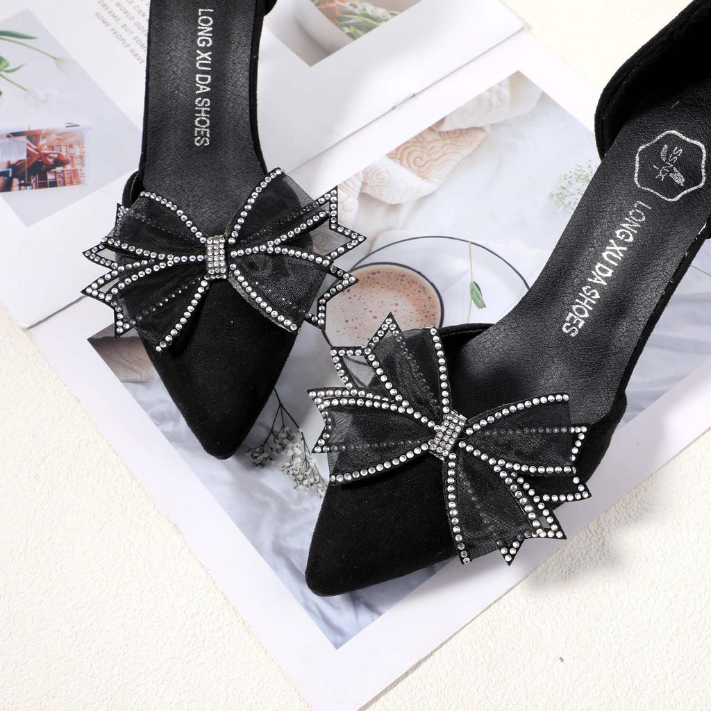 Clips for Women Dress Shoes 2 Pieces Mesh Bow Rhinestone High Heel Shoe Clips Re