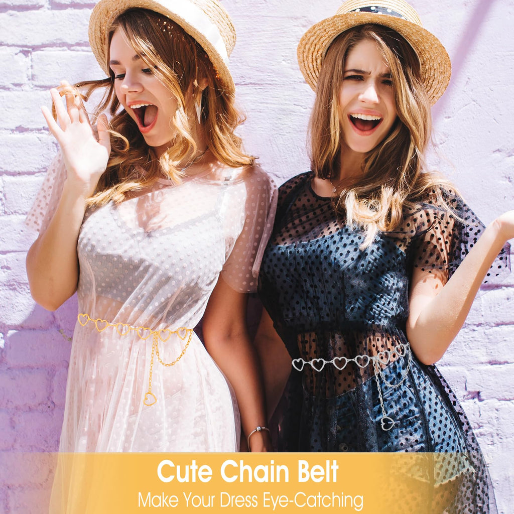 Heart-Shape Chain Belts for Women,Adjustable Waist Chain Hollow-Design Body