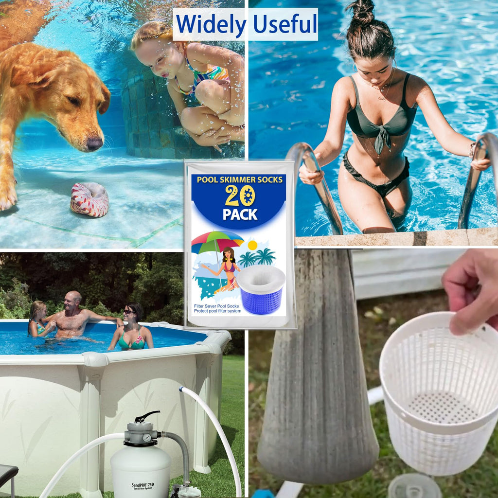 Skimmer Socks, 20 Pack Pool Socks for Skimmer Basket, Reusable Pool Filter