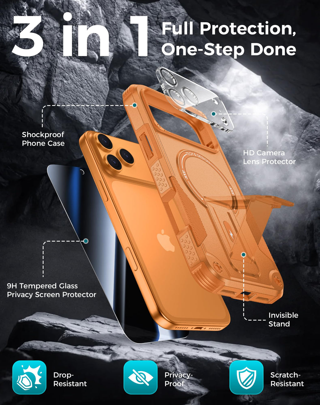Iphone 17 Pro Case With Privacy Tempered Glass Screen Protector & Camera Lens Pr
