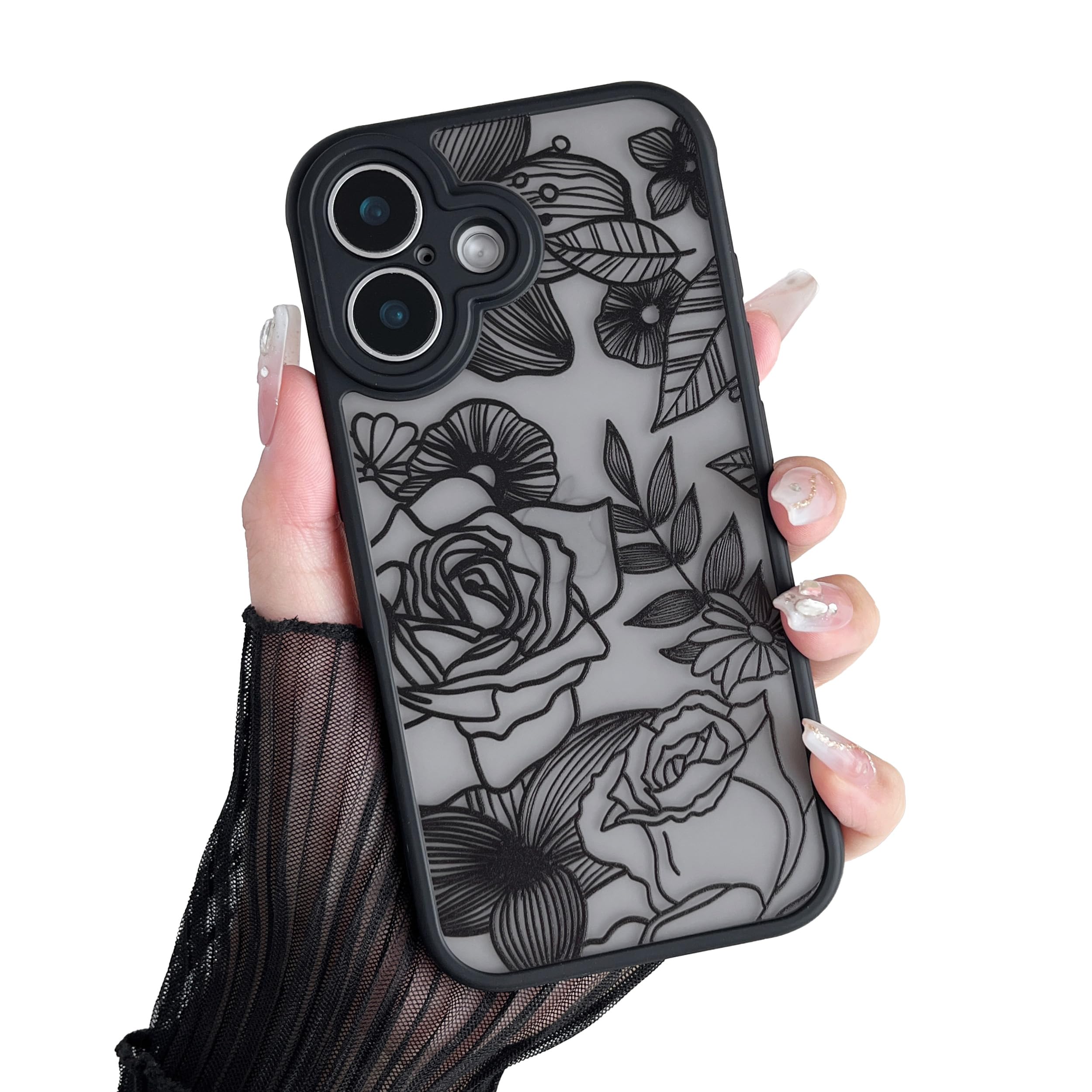 iPhone 16 Case, Floral Rose Cute Phone Case for Women Girls Aesthetic Patter