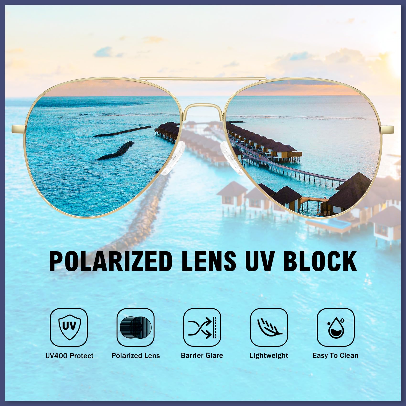 Polarized Aviator Sunglasses — UV Protection for Women & Men