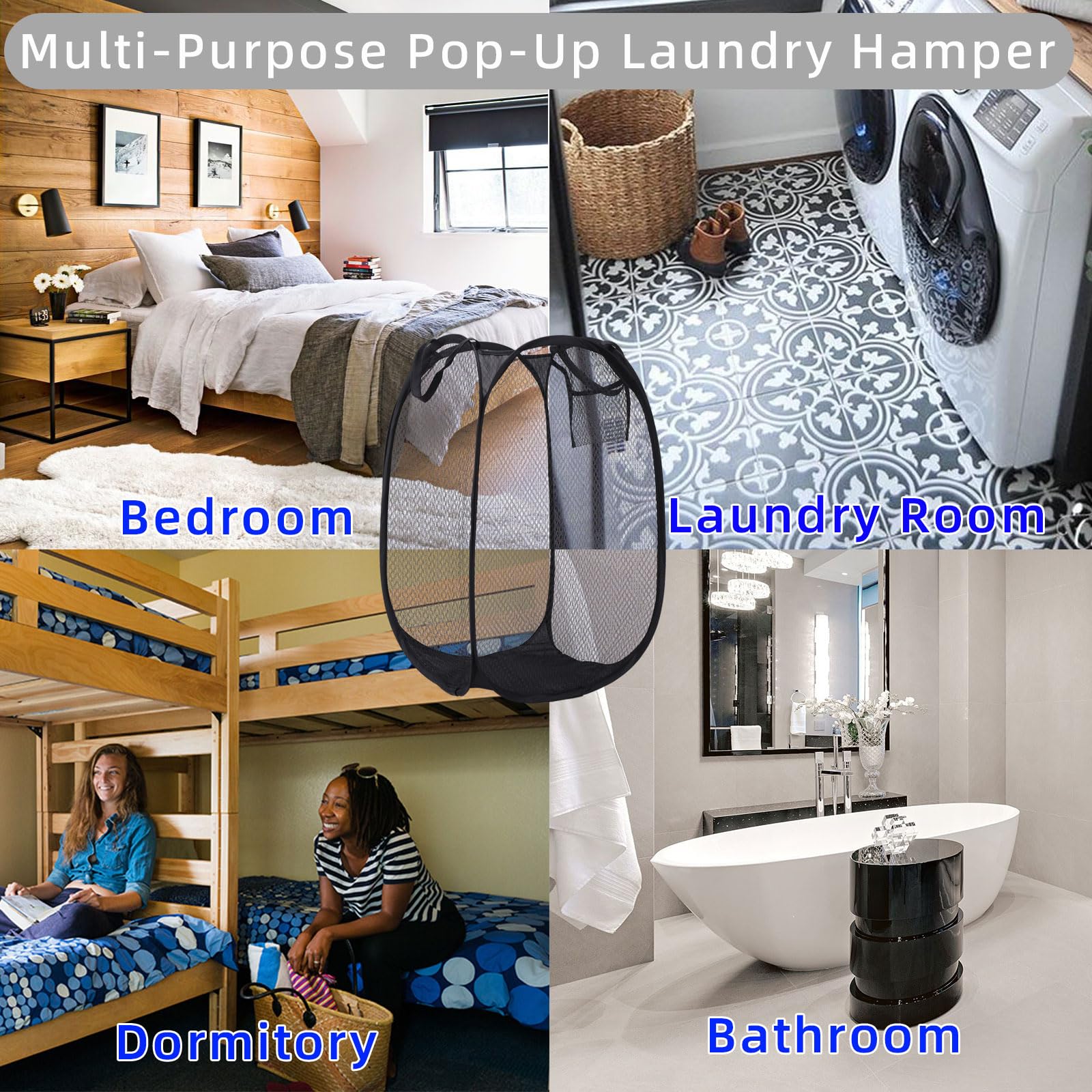 Collapsible Laundry Basket — Pop-Up Mesh Hamper for Bathroom, Dorm, Travel & Cru