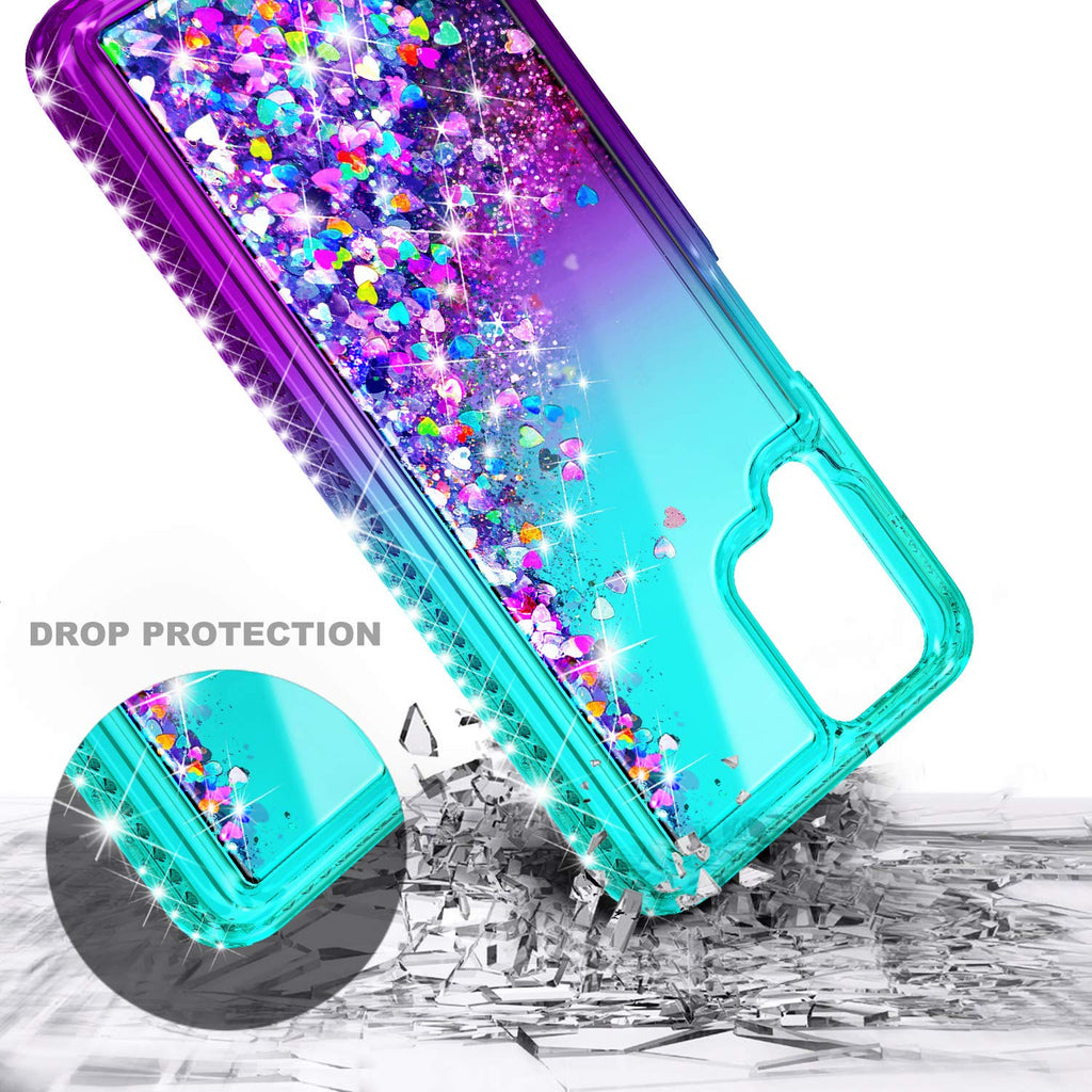 Compatible with Samsung Galaxy A42-5G Phone Case, Aqua/Purple | Sparkly Glitter