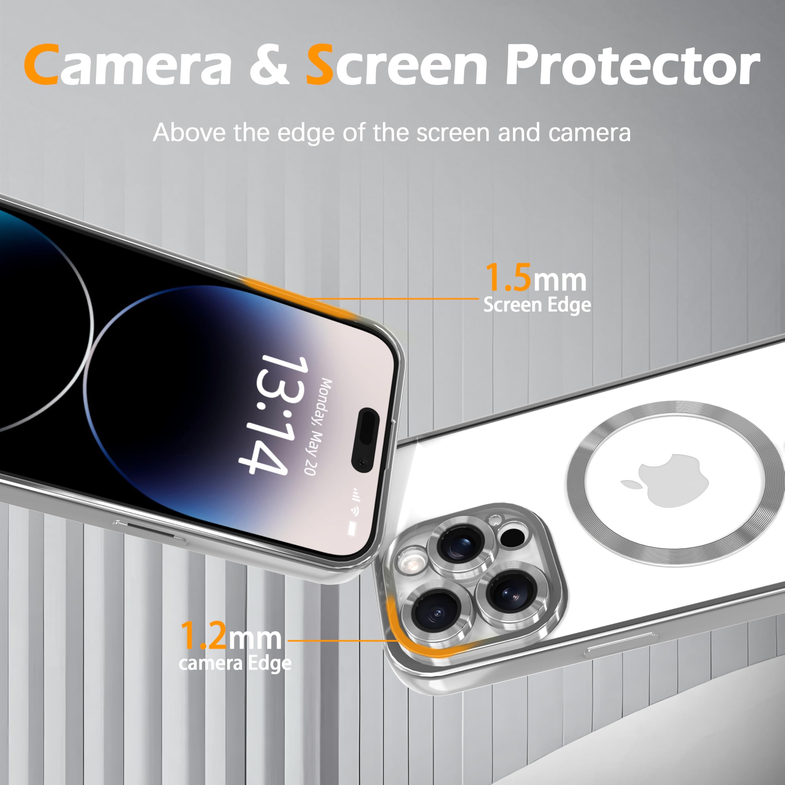 Clear Case For Iphone 14 Pro With Full Camera Lens Protection, Magsafe,Plating S