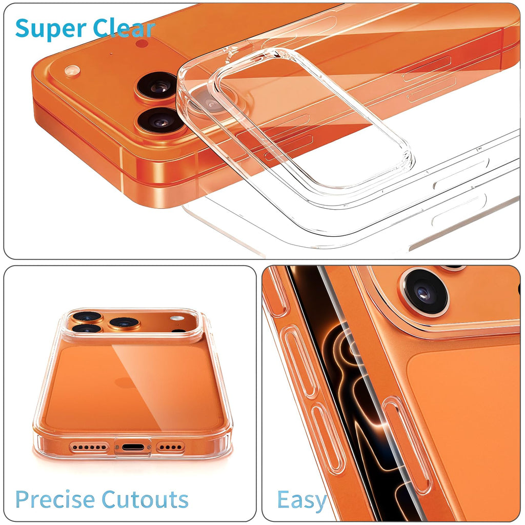 iPhone 17 Pro Max Clear Case — Slim Shockproof Transparent Hard PC Back Cover wi