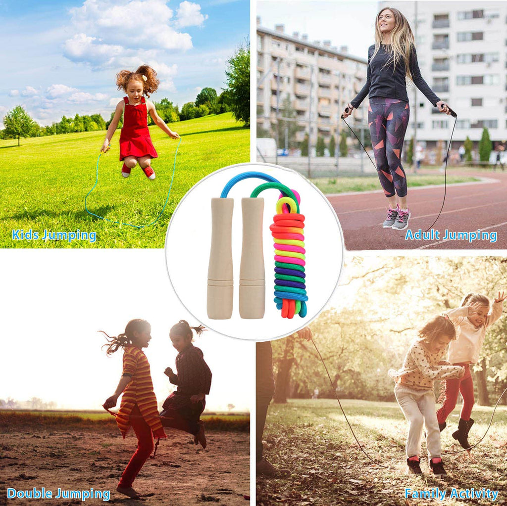 Pack Jump Rope for Kids, 8.5ft Adjustable Jump Rope with Wooden Handle and Rainb