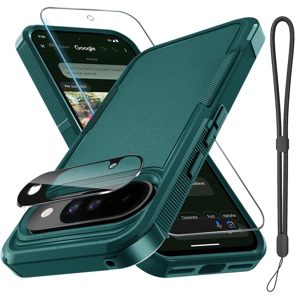 Google Pixel 10 & Pixel10 Pro Case with Wrist Lanyard Strap+Tempered Glass Scree