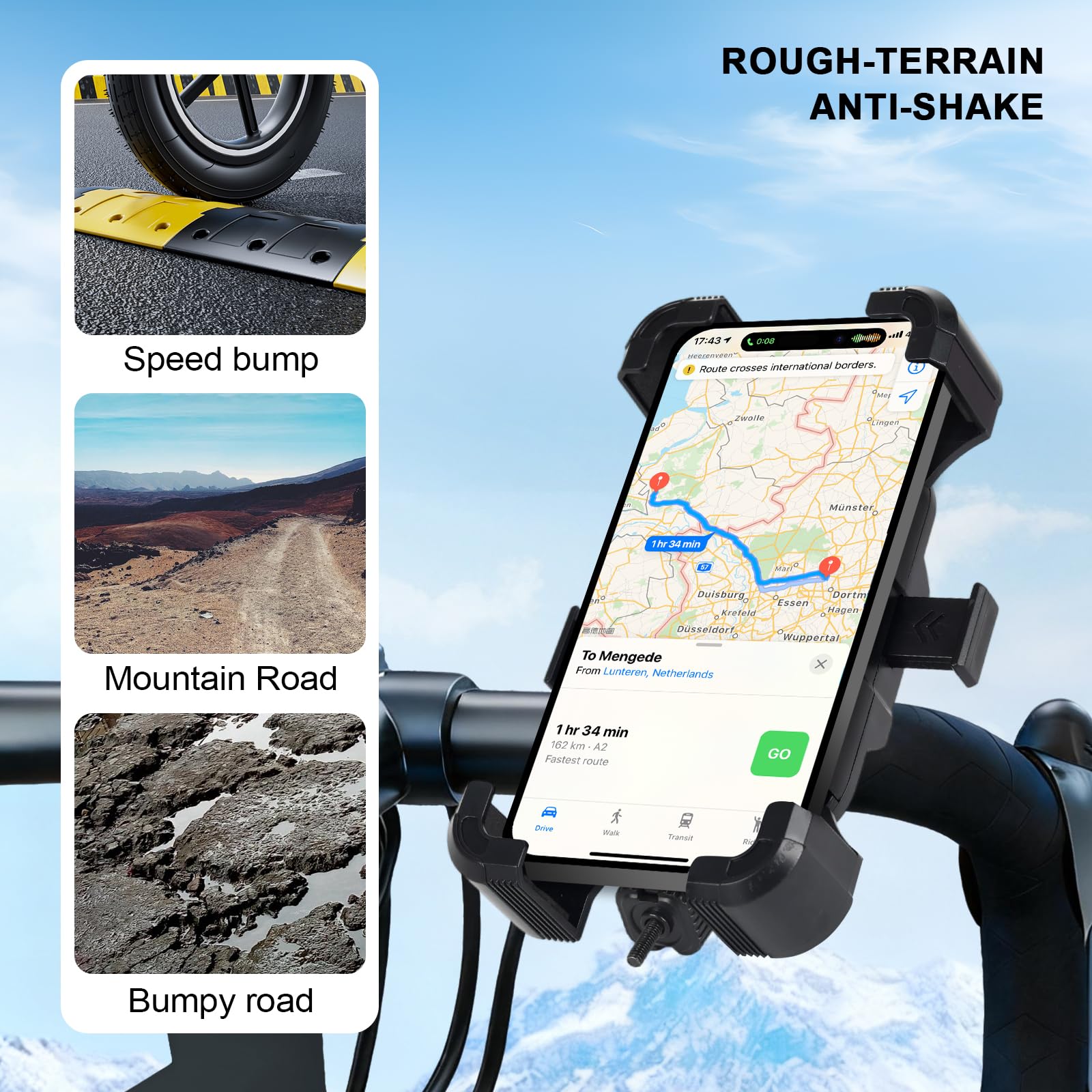 Bike Phone Mount Holder, Motorcycle Phone Mount, 3rd-Gen Anti Vibration for Scoo