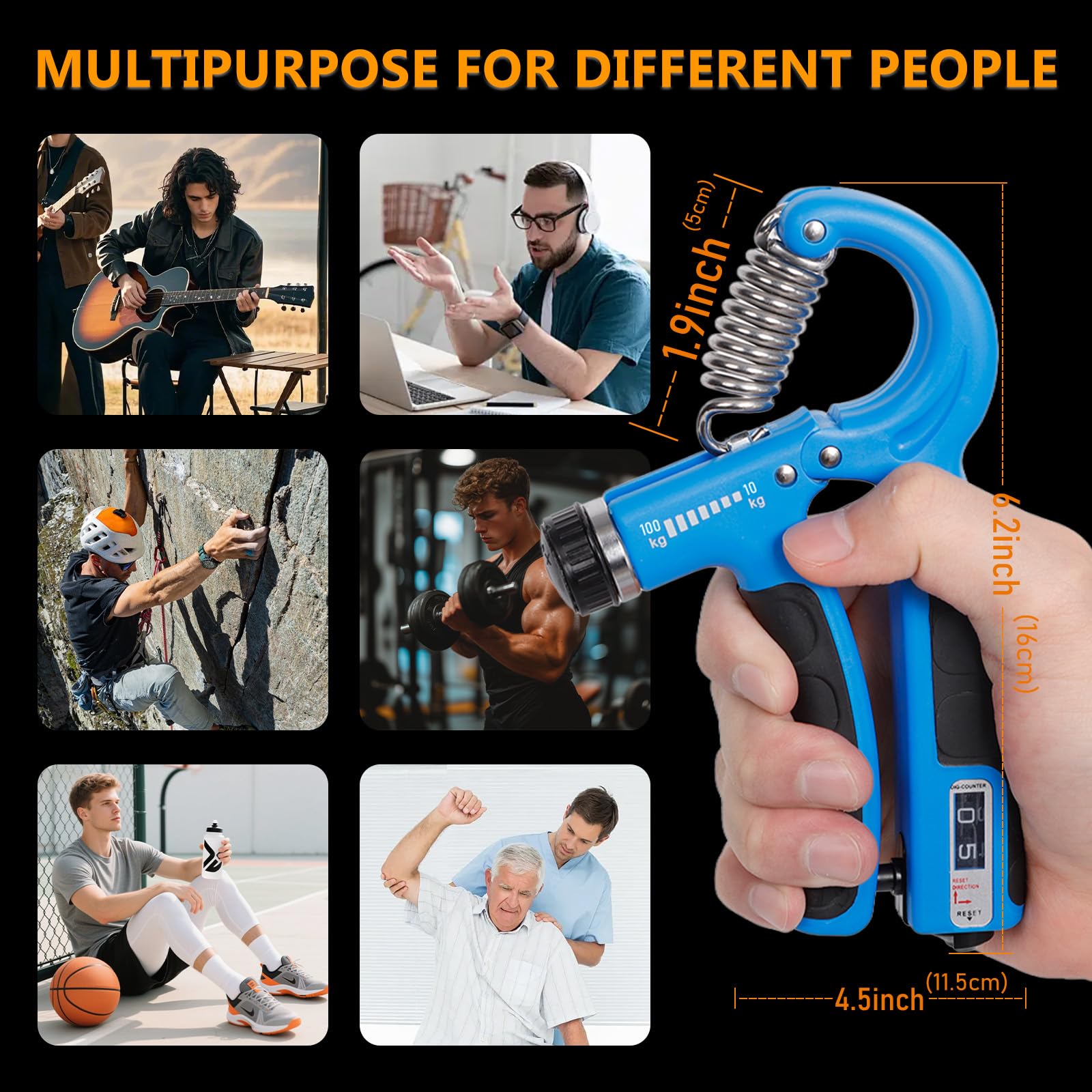 Grip Strength Trainer Kits (5 Pack), Adjustable Resistance Forearm Strengthener,