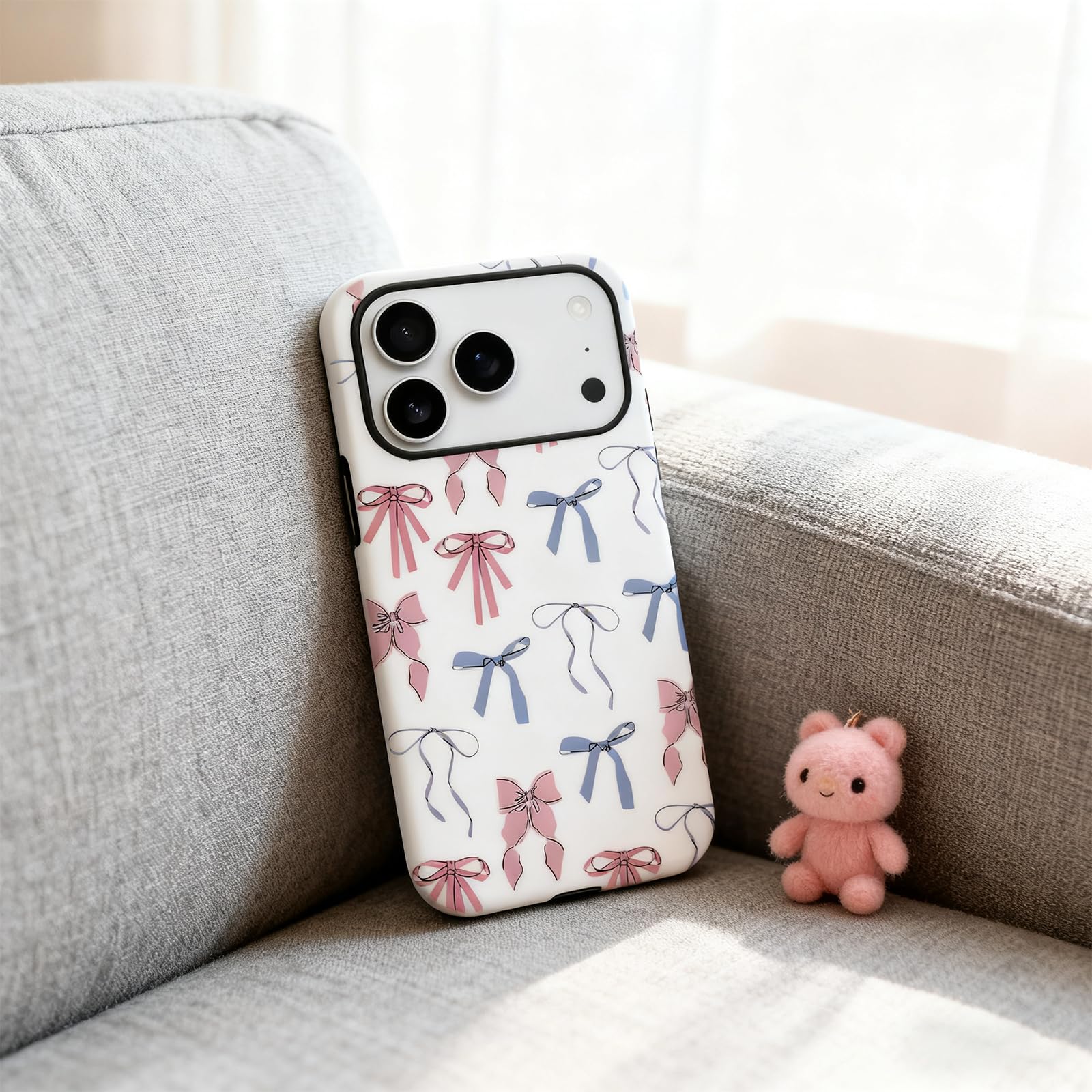 iPhone 16 Case, Cute Bow Ribbon Phone Case for Women Girl, Aesthetic Shockpr