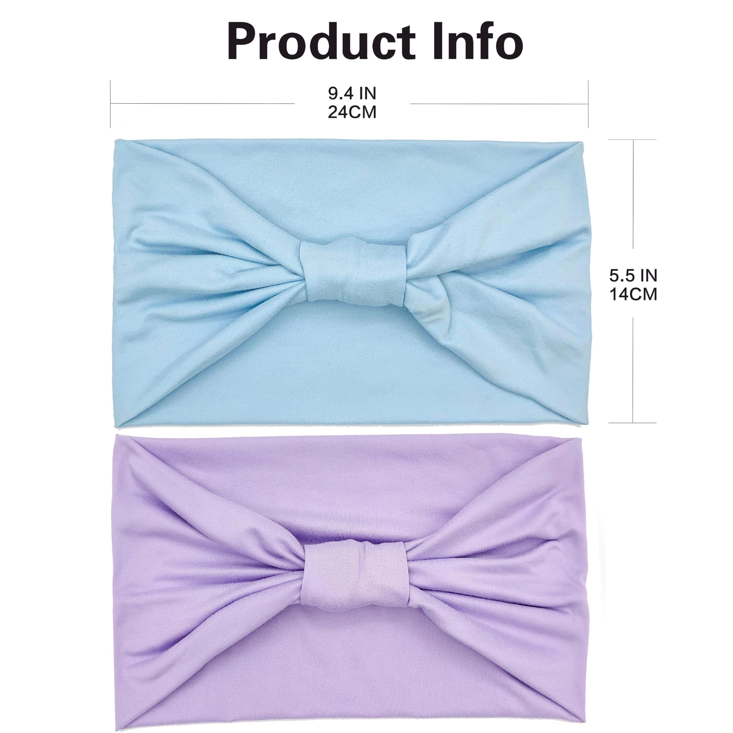 2 Pack Wide Headbands for Women Boho Knotted Non Slip Fashion Hair Bands Yoga Ru