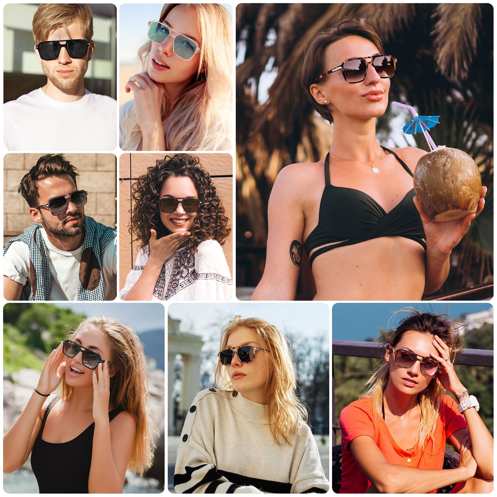Aviator Sunglasses for Women Men Trendy Classic Square 70s 80s 90s Vintage