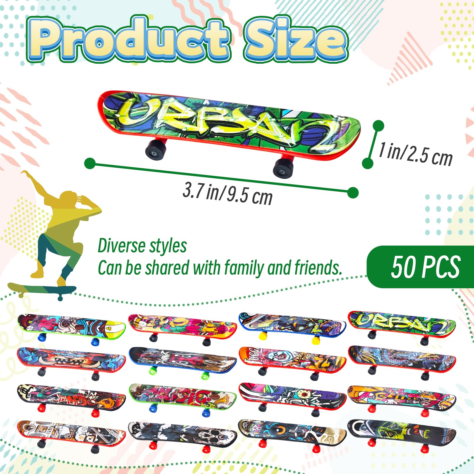 50 Pcs Mini Finger Skateboards,Fingerboards Toy Set,Mini Skateboards Finger Surf