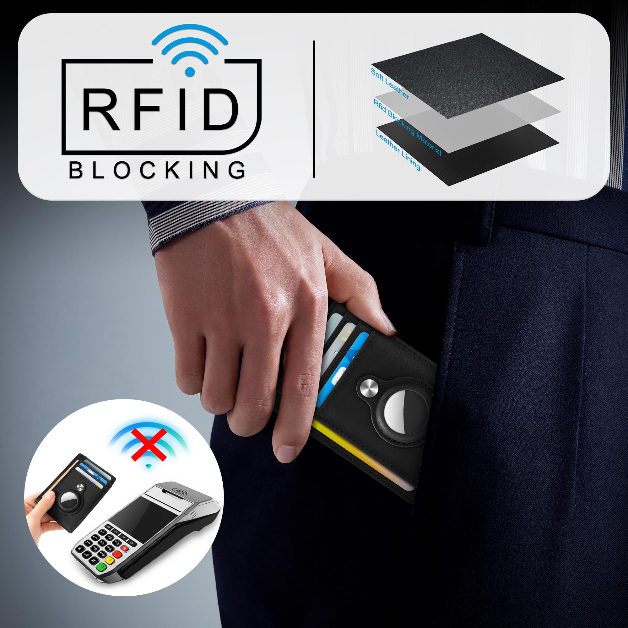 Front Pocket Air Tag Wallet, RFID Blocking Card Holder Wallet wi