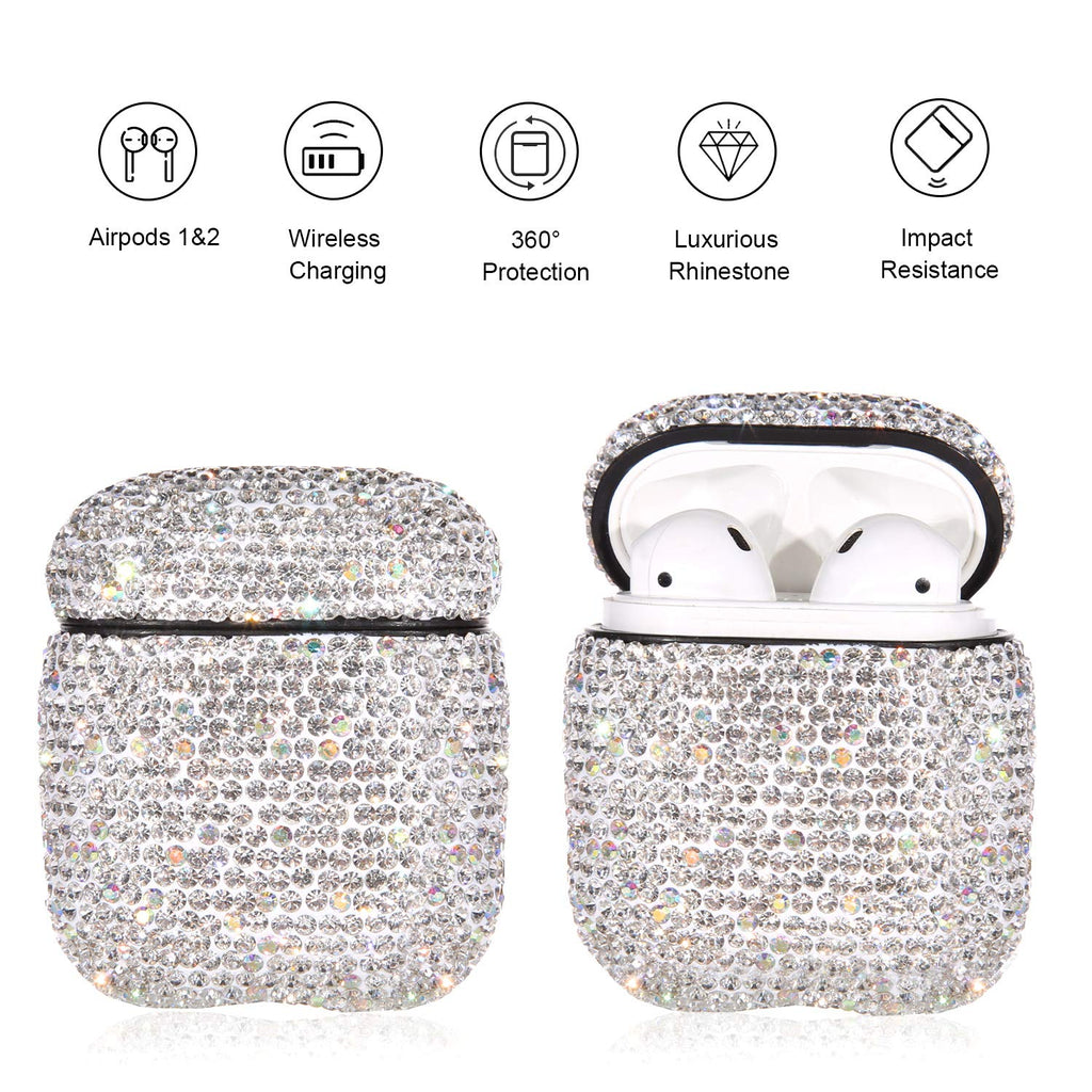 Case For Airpods With Keychain, Shockproof Protective Premium Bling Rhinestone C
