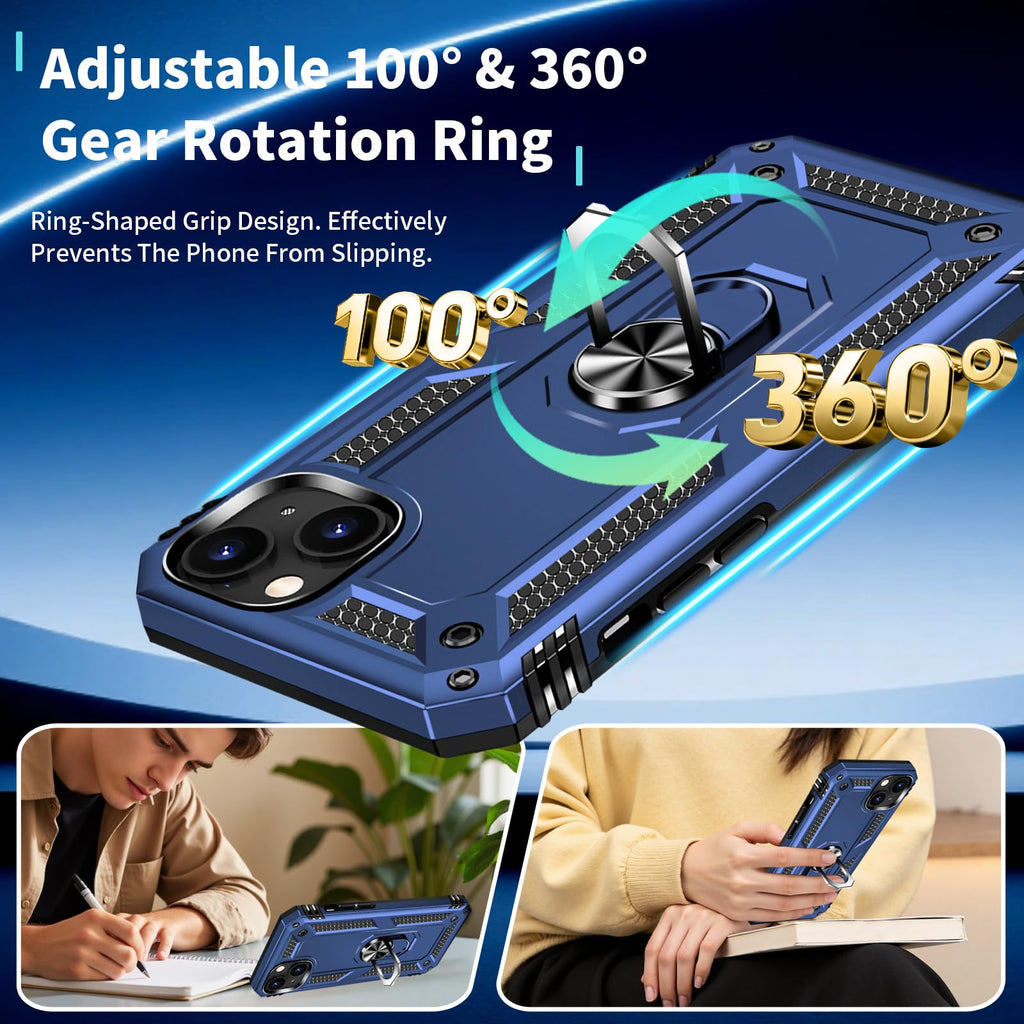 iPhone 15 Case with Screen Protector: 360°Grade Rotatable Kickstand (Non-Sli