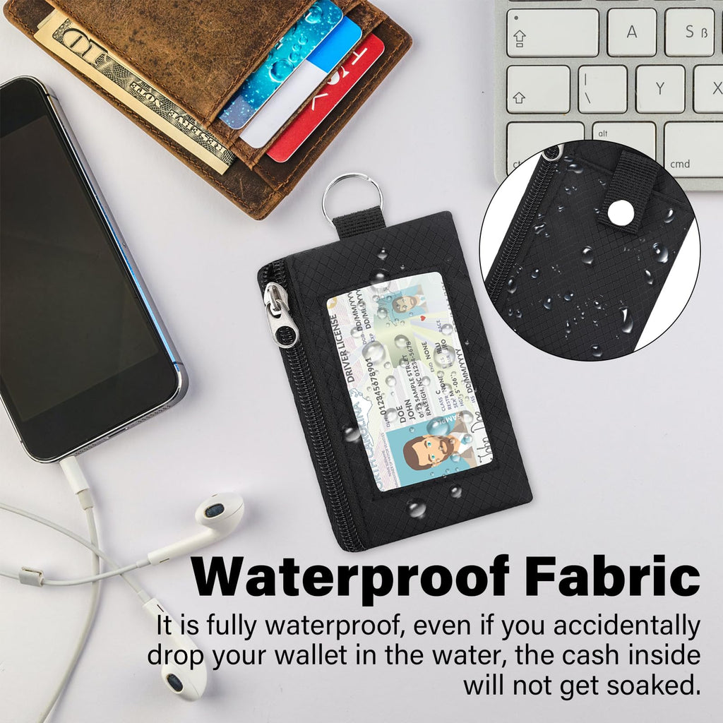 Minimalist Small Wallet for Men Women with 2 Zip Pockets, Multi Functional ID Ca