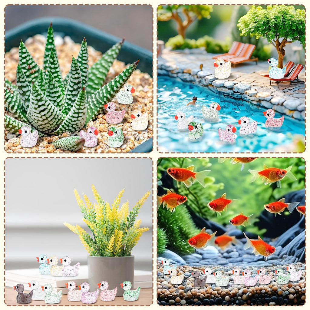 Mini Resin Ducks, Colorful Tiny Ducks Figurines Bulk for Miniature Dollh